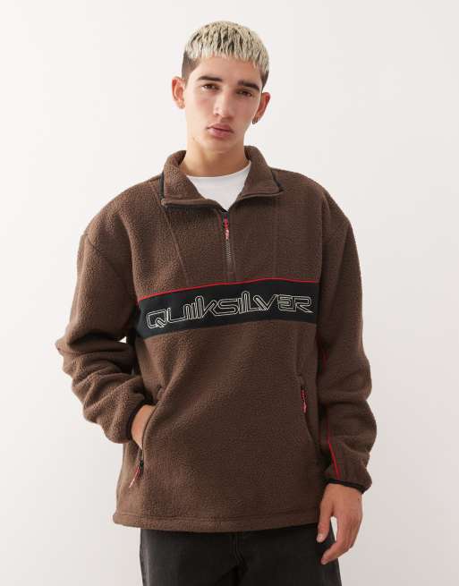 Quiksilver – Omni – Sweatshirt aus Sherpa-Fleece in Schokobraun mit kurzem Reißverschluss