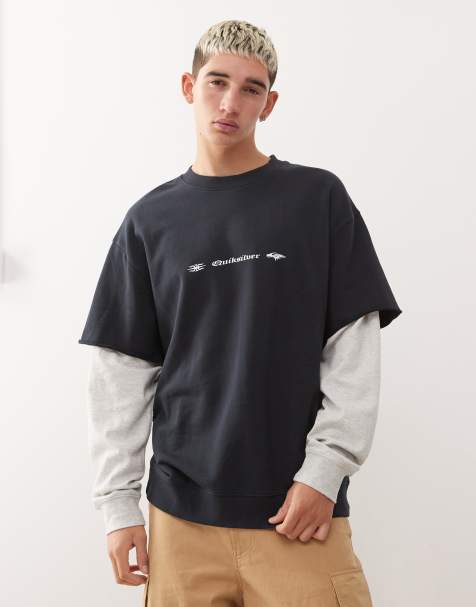 Quiksilver – Openbar – Mehrlagiges Oberteil in Schwarz mit Rundhalsausschnitt und Stehkragen - view 1