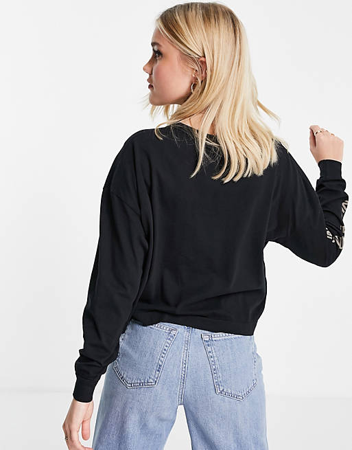  Quiksilver oversized cropped long sleeve t-shirt in black 