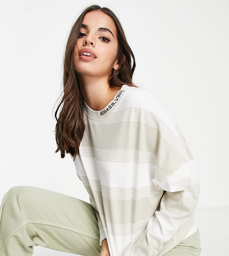 Quiksilver Oversized Striped long sleeve T-shirt in washed beige Exclusive to ASOS-Neutral
