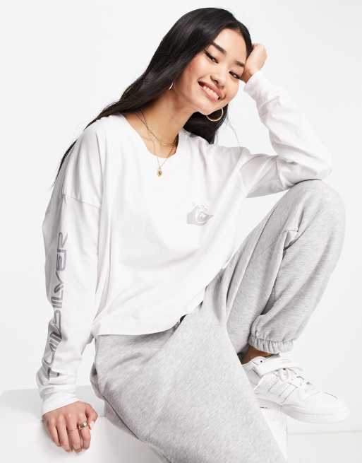 Quiksilver - Oversized T-shirt met lange mouwen in wit