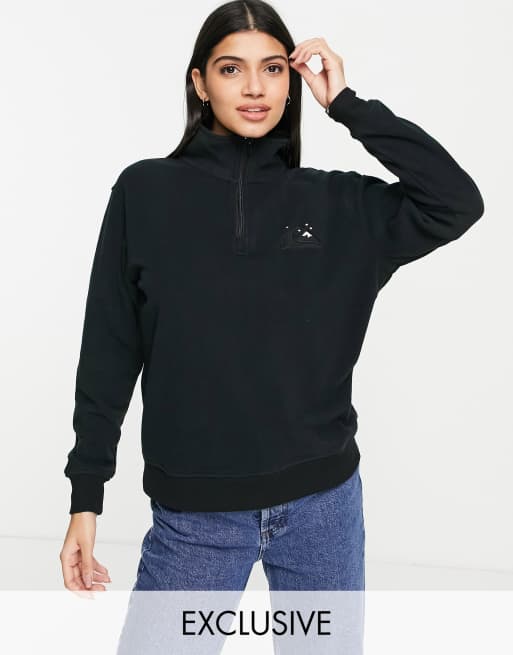 Quiksilver Polar Logo 1/4 zip fleece in black Exclusive at ASOS