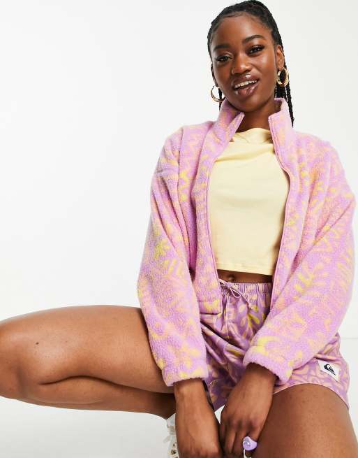 Quiksilver – Polar Session – Rosa, blommig fleece med dragkedja 