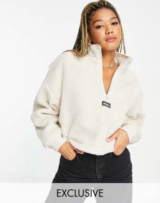 Quiksilver Popcorn Borg 1/4 zip cropped fleece in beige Exclusive at ASOS