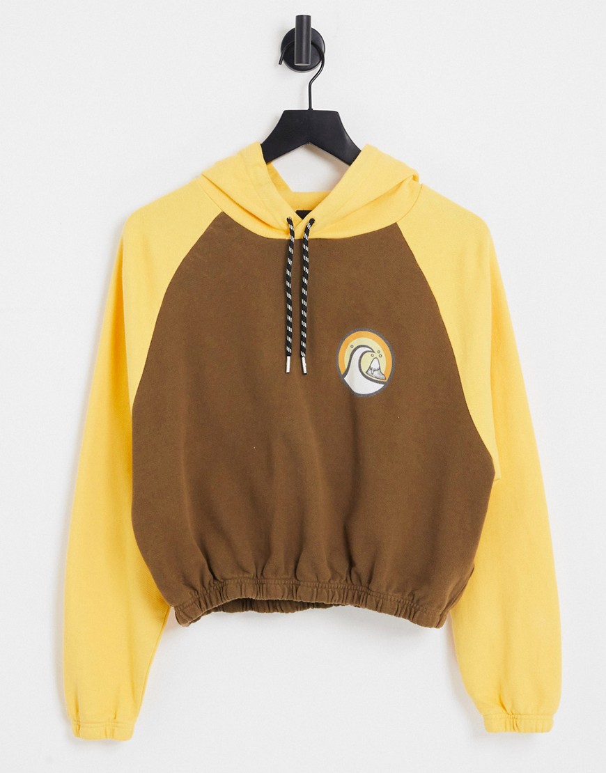Quiksilver Pray For Wave cropped hoodie in brown/yellow