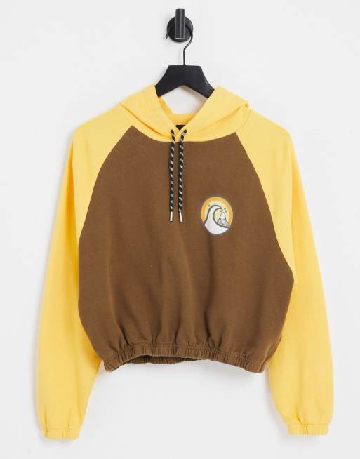 Quiksilver - Pray For Wave - Felpa corta marrone/gialla con cappuccio
