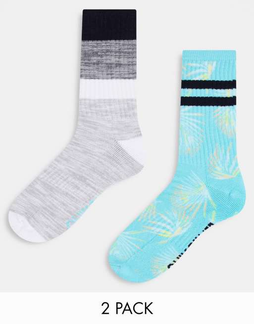 Quiksilver - Set van 2 paar sokken met palmprint in blauw/grijs