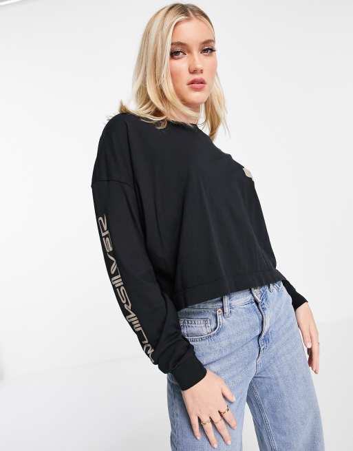 Quiksilver – Svart, kort t-shirt i oversize med lång ärm, 3 av 4