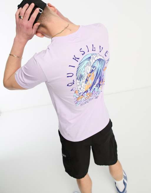 Quiksilver – T-Shirt in Flieder mit gebogenem Logo