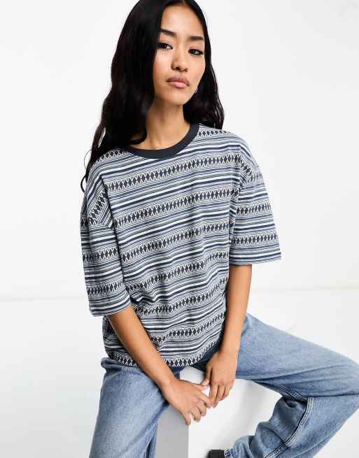 Quiksilver - T-shirt in gestreept jacquard in blauw