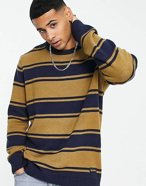 Quiksilver Thorpe striped jumper in tan/navy