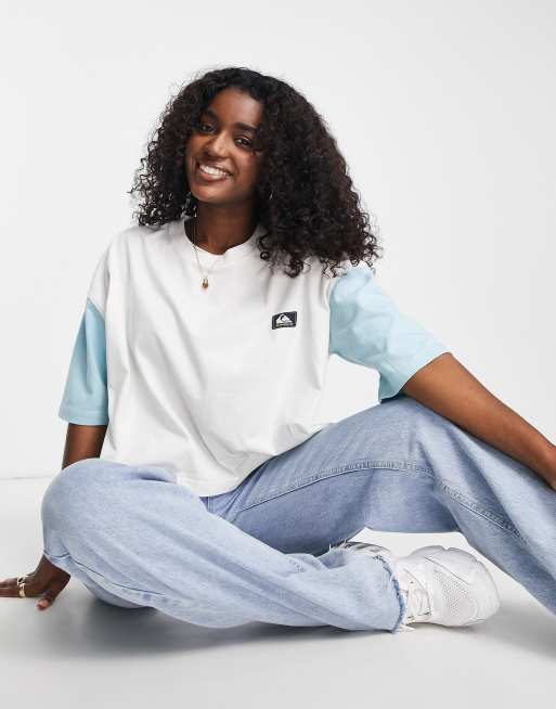 Quiksilver – Waves Vibes – T-Shirt in Weiß und Blau, exklusiv bei ASOS