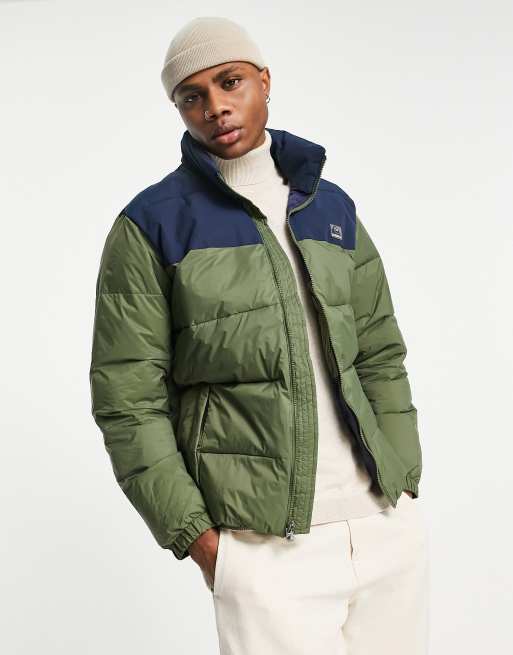 Quiksilver Wolf shoulders puffer jacket in khaki | ASOS