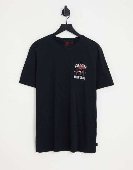 Quiksilver X The Stranger Things hell fire surf club t-shirt in black, 3 of 4
