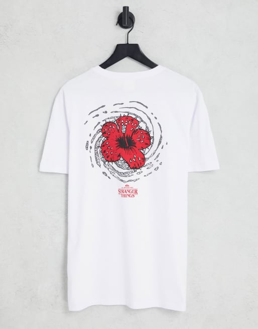 Quiksilver X The Stranger Things – Hellbiscus – T-Shirt in Weiß mit Hibiskus-Print