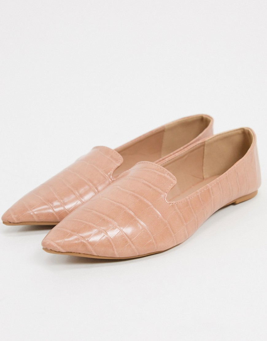 Qupid – Beige, platta skor i krokodilskinnsimitation