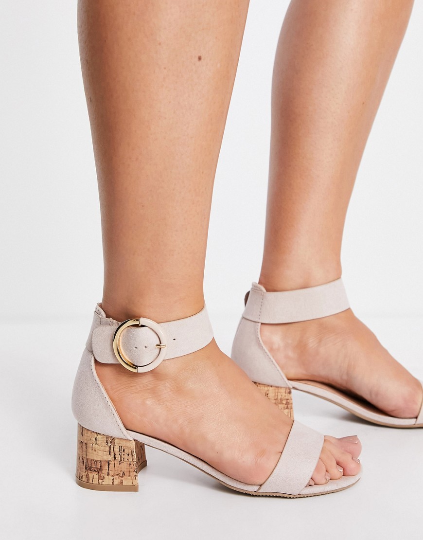 Qupid – Beige sandaler med halvhög blockklack-Natur