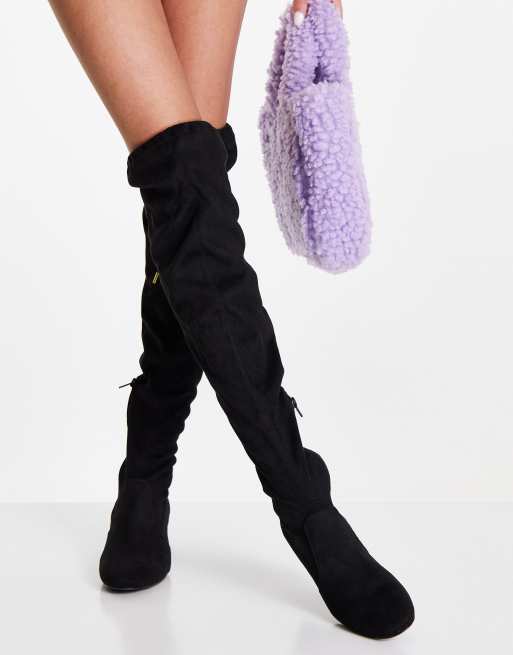 Qupid Block Heel Over-the-knee Boots In Black