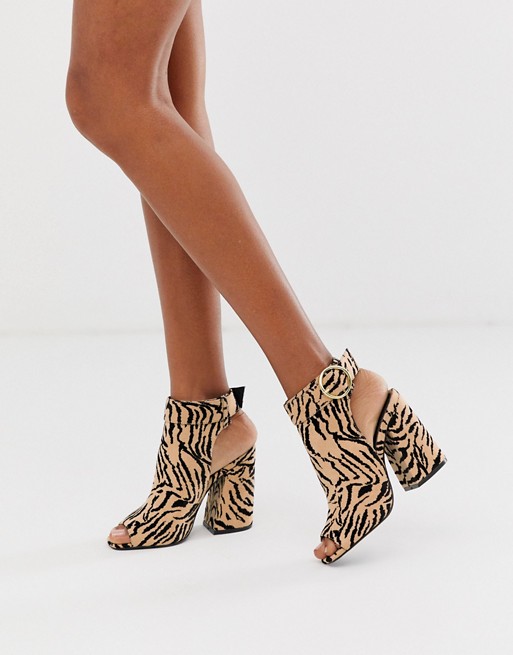 Qupid block heeled sandals in tiger