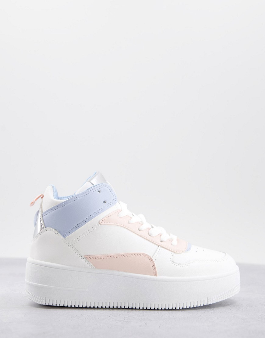 Qupid chunky hitop sneakers in white and pastel mix-Multi