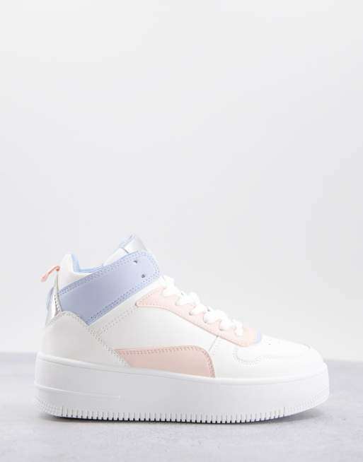 Qupid chunky hitop sneakers in white and pastel mix ASOS