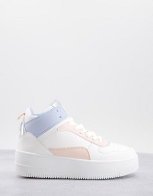 Qupid chunky hitop trainers in white and pastel mix