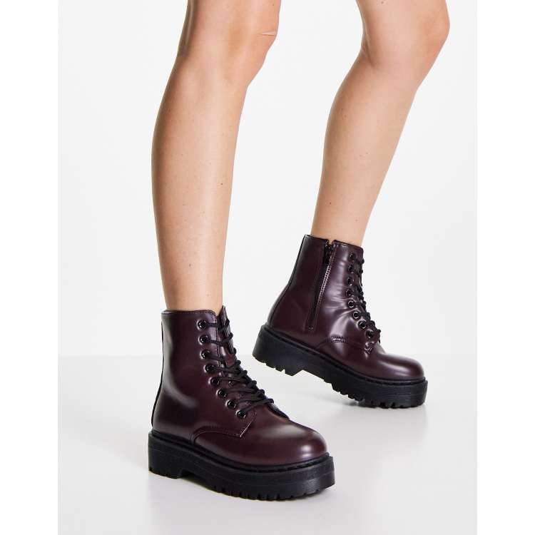 Burgundy lace up ankle boots sales