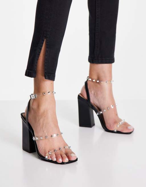 Qupid clear studded sandals with heels in black ASOS