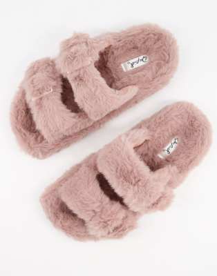 QUPID Qupid double strap slippers in pink