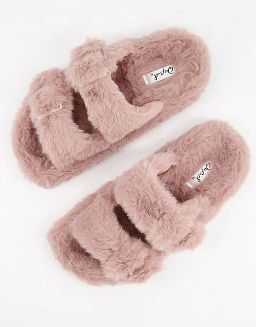 Qupid double strap slippers in pink