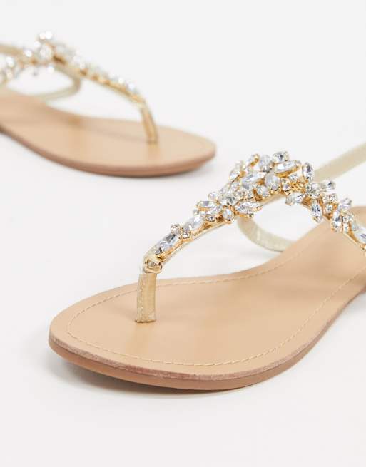 Gold embellished cheap flat sandals