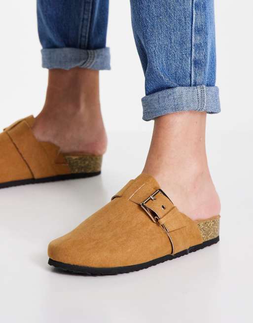 FAUX FUR LINED SUEDE CLOGS - Beige