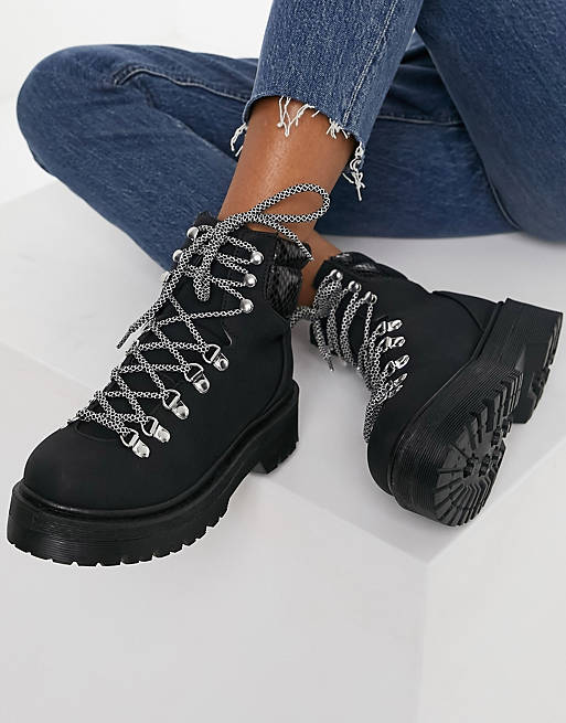 Qupid flatform chunky hiker boots in black | ASOS
