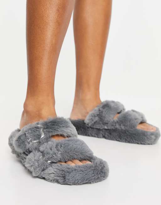 Grey on sale fluffy slides