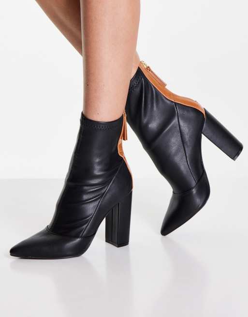 Qupid glam pointed ankle boots with block heel in black | ASOS