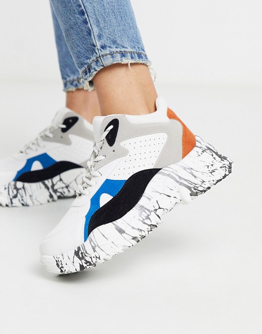Qupid marble sole extreme chunky flatform trainers in multi