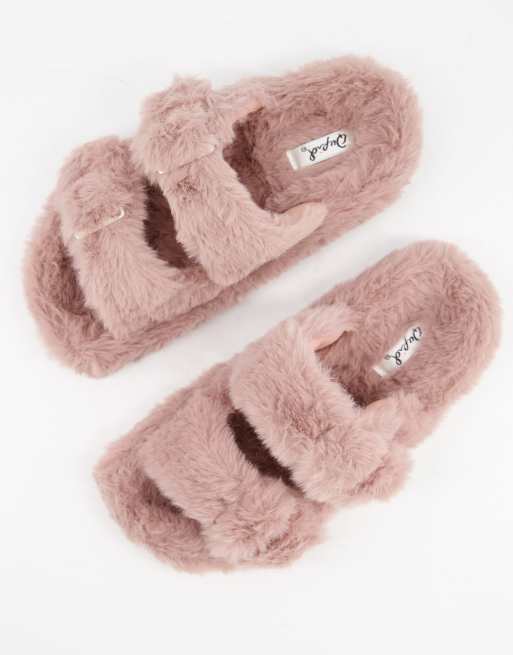 Qupid - Pantoffels met dubbele bandjes in roze