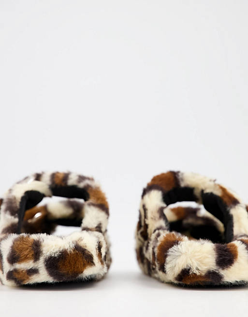 Pantofole con doppia fascia in pelliccia sintetica leopardata Asos Donna Scarpe Pantofole 