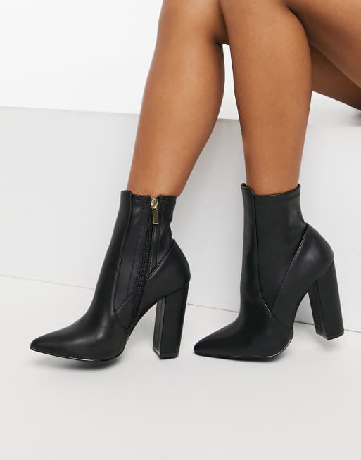 Qupid pointed sock boots in black