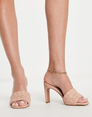 quilted mule heeled sandals in blush-Pink