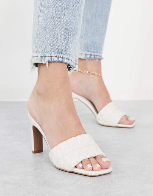 QUPID quilted mule heeled sandals in cream