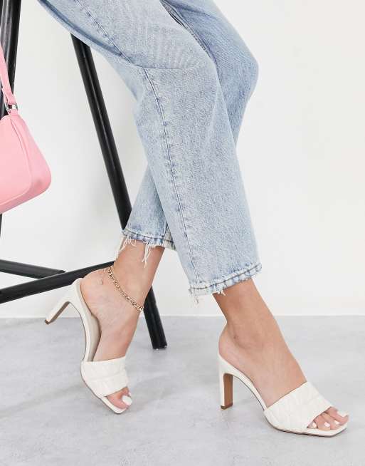 QUPID quilted mule heeled sandals in cream