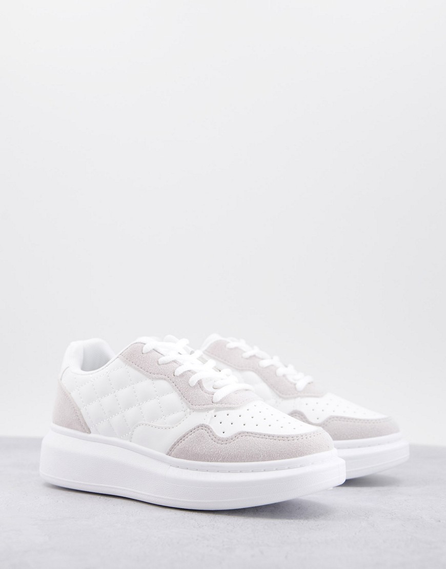 qupid - sneakers chunky trapuntate bianche-bianco