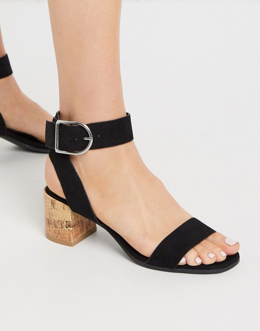 Qupid - Sorte sandaler med mellemhøj blokhæl