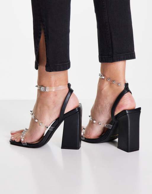 Qupid studded clear heeled sandals in black ASOS