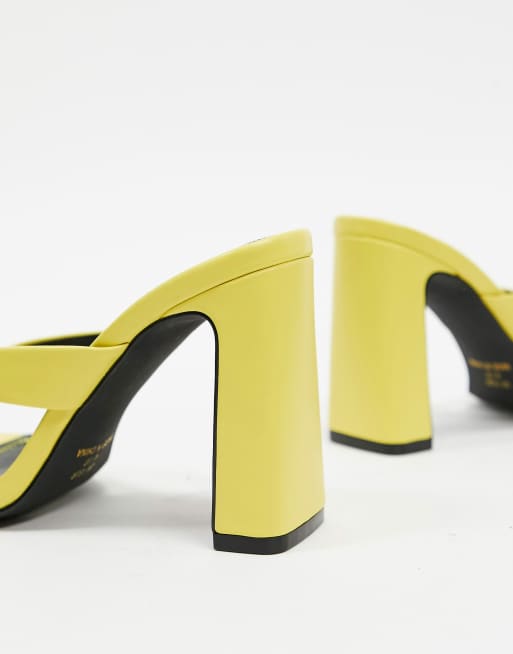 Qupid thong heeled mules in yellow, 2 of 4