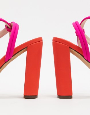 Qupid tie leg heeled sandals in pink 