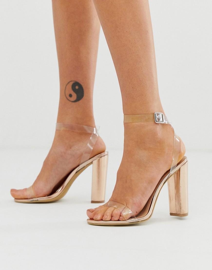 Qupid - Transparante minimalistische schoenen met hak in rosé-goud-Oranje