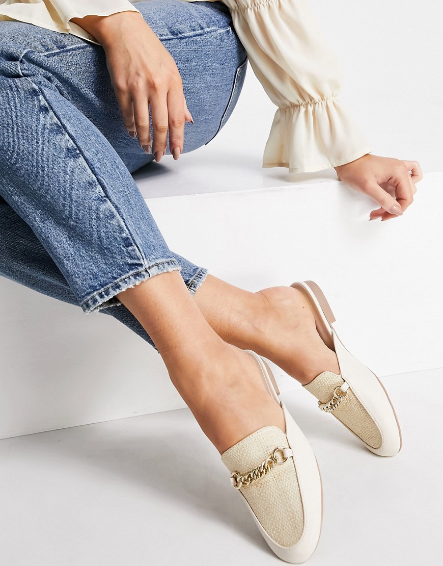 Qupid trim loafer mules in natural woven-White