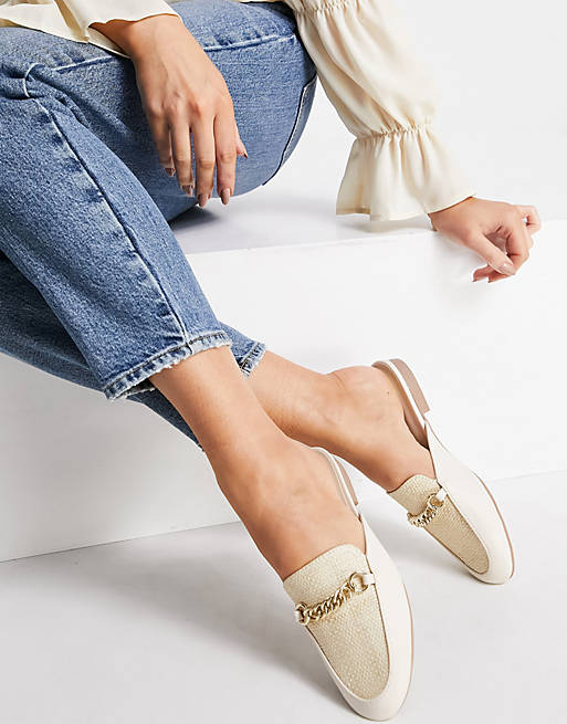 Qupid trim loafer mules in natural woven